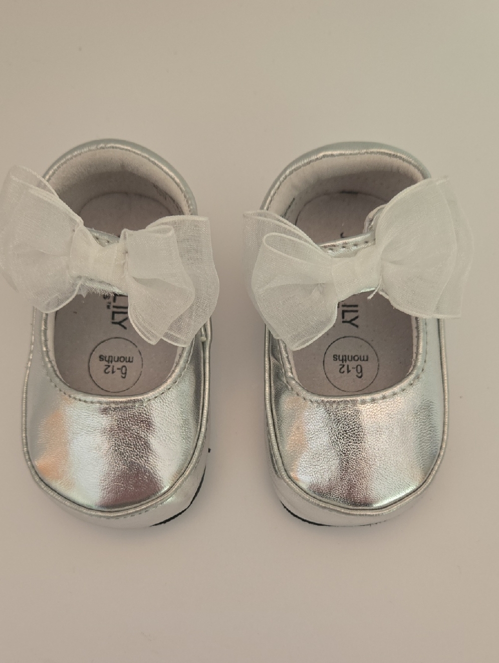 Infant Silver Bow Mary Jane Baby Walker Shoes